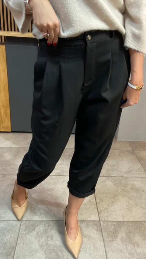 Spodnie z zakładkami - Czarne