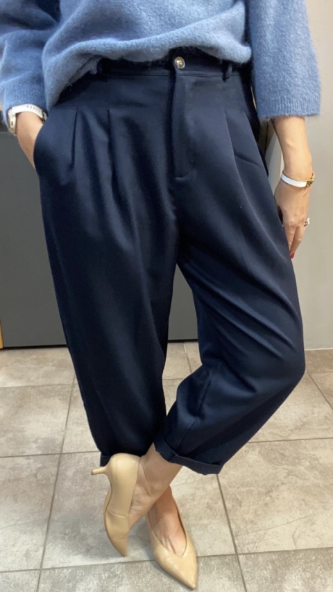 Spodnie z zakładkami - Granat