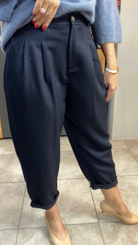 Spodnie z zakładkami - Granat