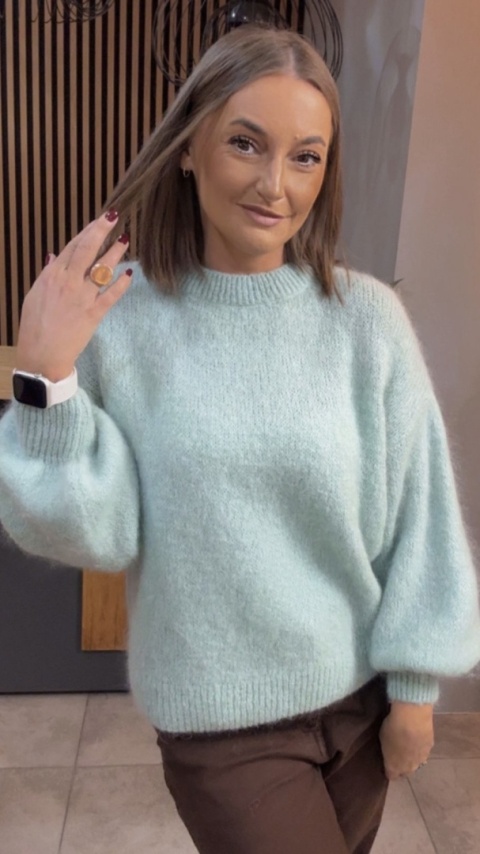 Sweter CXL Collection z moherem – Mięta