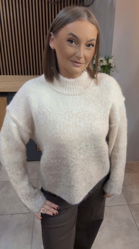 Sweter damski Vinceotto z domieszką wełny - Beżowy