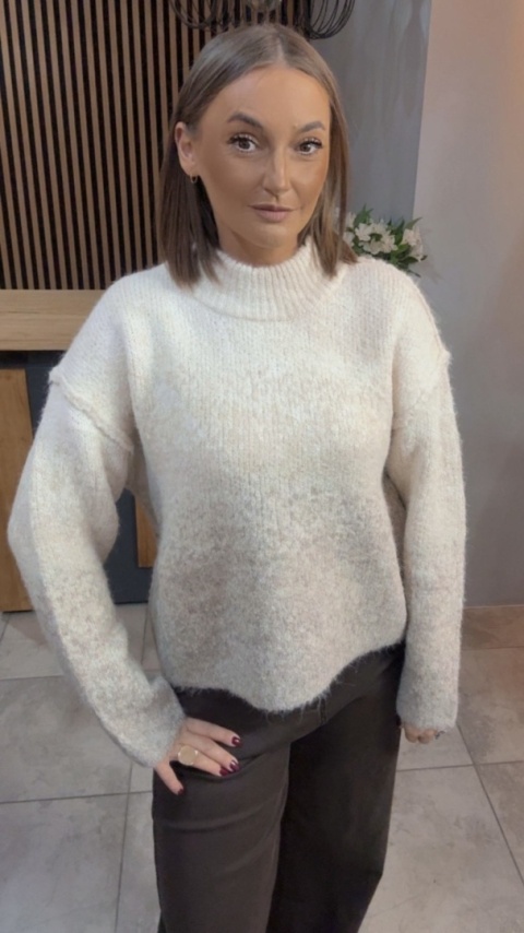 Sweter damski Vinceotto z domieszką wełny - Beżowy