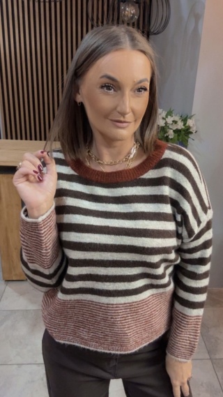 Sweter w paski Made in Italy - Brązowy