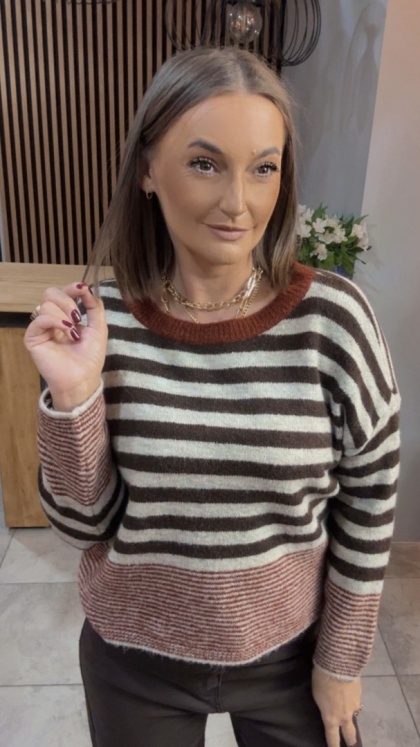 Sweter w paski Made in Italy - Brązowy