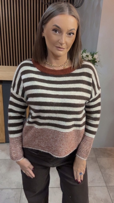 Sweter w paski Made in Italy - Brązowy
