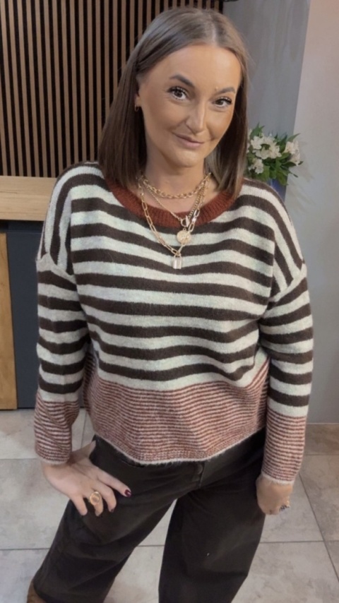 Sweter w paski Made in Italy - Brązowy