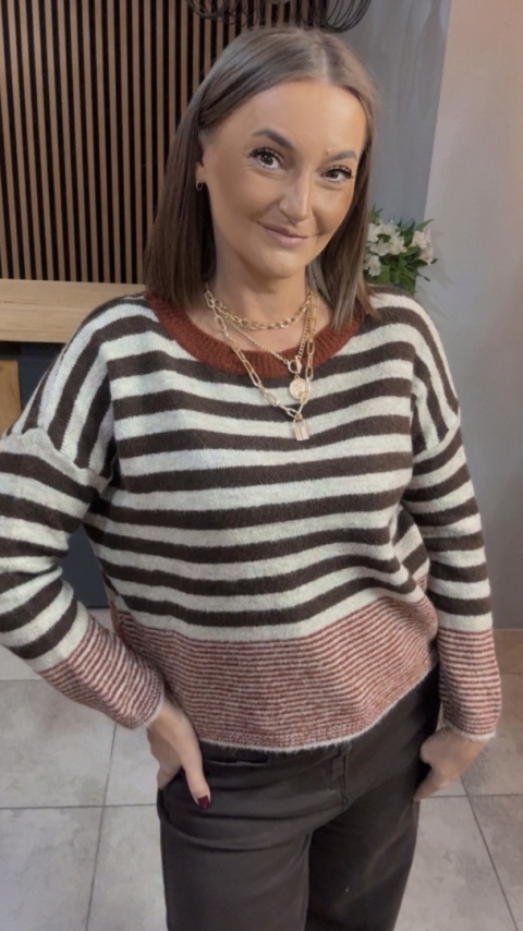 Sweter w paski Made in Italy - Brązowy
