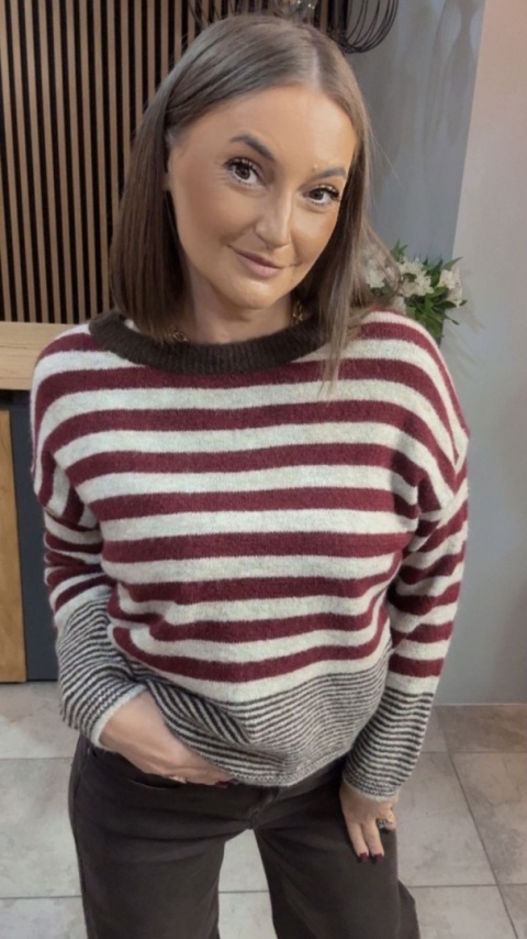 Sweter w paski Made in Italy - Bordowy