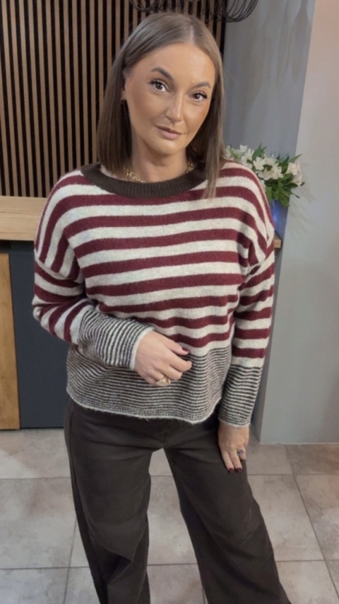 Sweter w paski Made in Italy - Bordowy