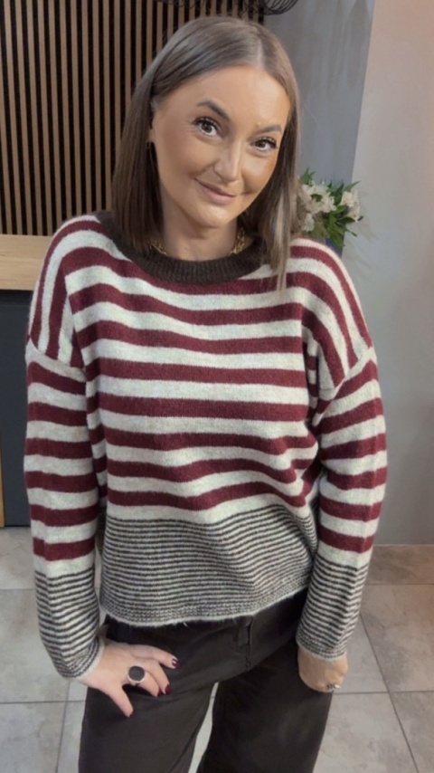 Sweter w paski Made in Italy - Bordowy