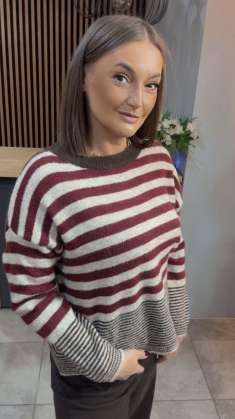 Sweter w paski Made in Italy - Bordowy