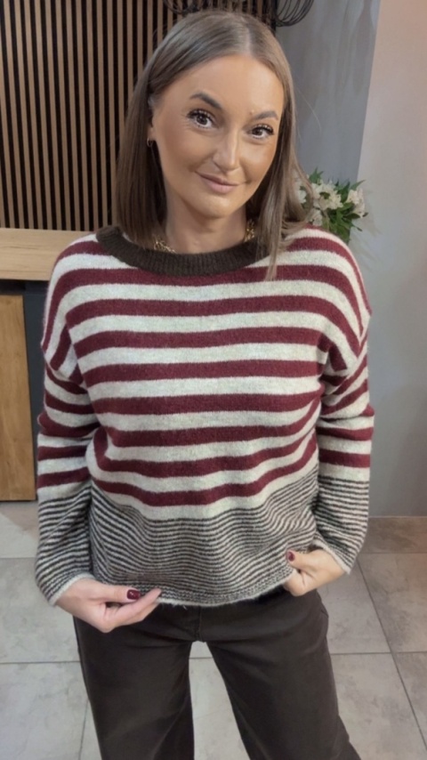 Sweter w paski Made in Italy - Bordowy