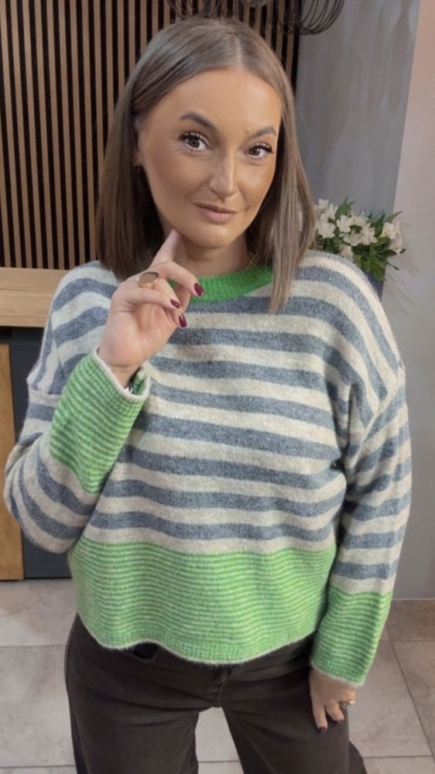 Sweter w paski Made in Italy - Zielony