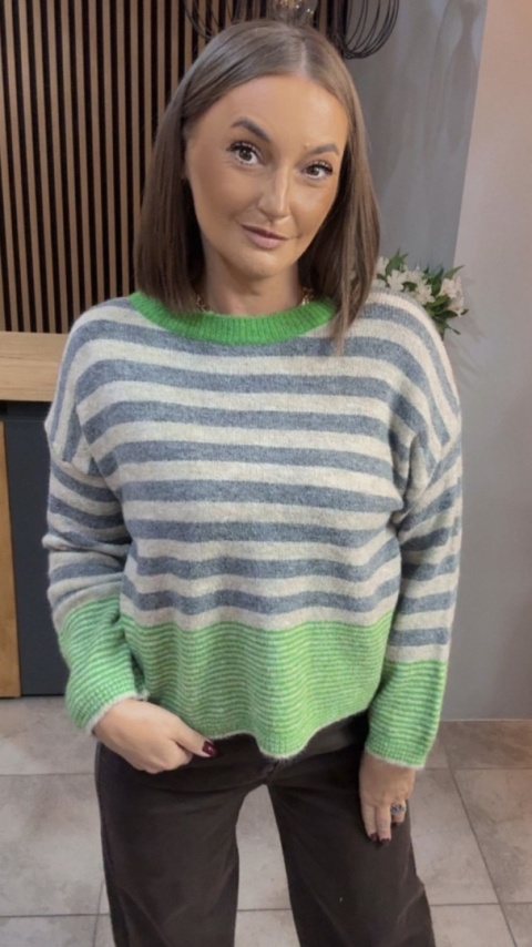 Sweter w paski Made in Italy - Zielony