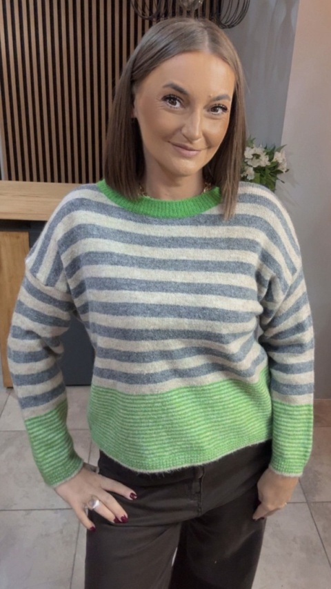 Sweter w paski Made in Italy - Zielony