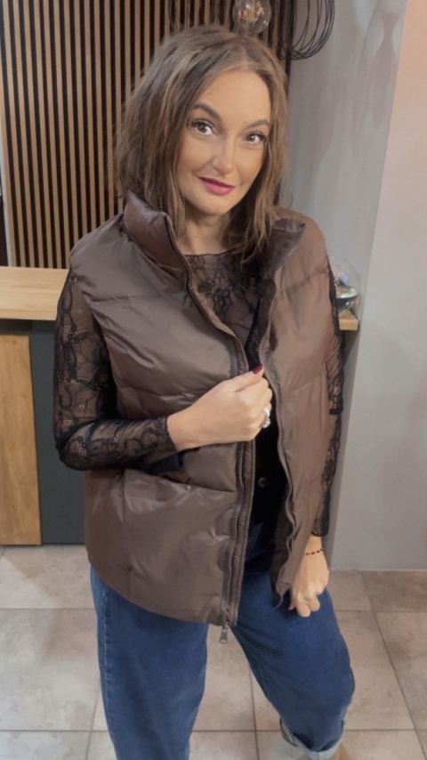 Kamizelka Naturalny Puch Nadwymiar Czekolada