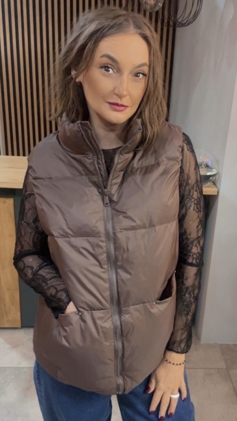 Kamizelka Naturalny Puch Nadwymiar Czekolada