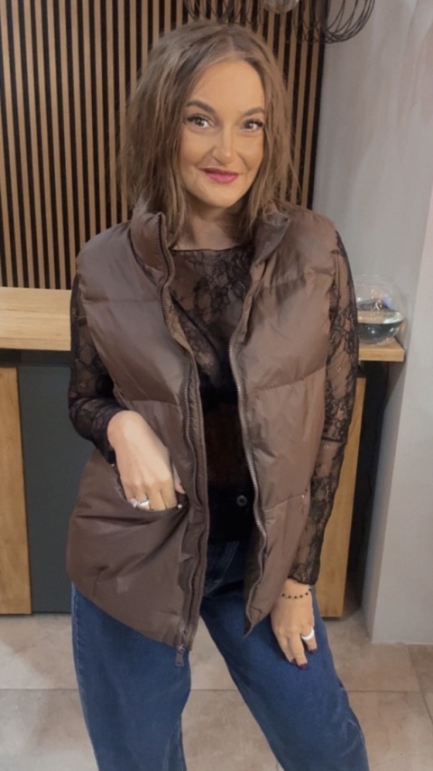 Kamizelka Naturalny Puch Nadwymiar Czekolada