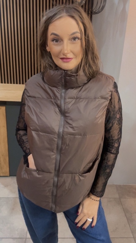 Kamizelka Naturalny Puch Nadwymiar Czekolada