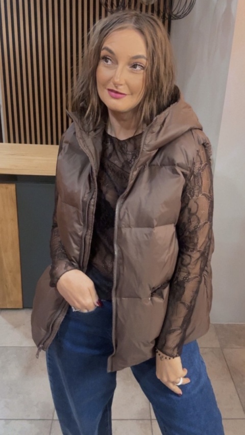 Kamizelka z kapturem Naturalny Puch Nadwymiar Czekolada