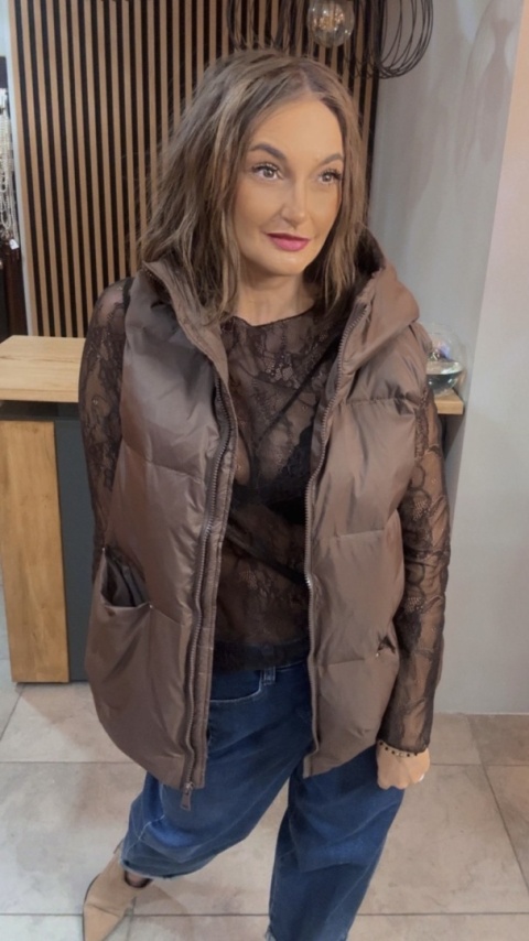 Kamizelka z kapturem Naturalny Puch Nadwymiar Czekolada