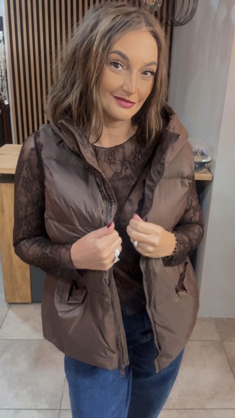 Kamizelka z kapturem Naturalny Puch Nadwymiar Czekolada