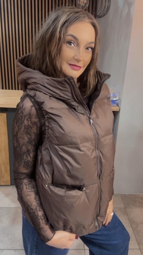 Kamizelka z kapturem Naturalny Puch Nadwymiar Czekolada