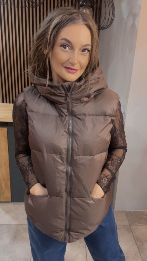 Kamizelka z kapturem Naturalny Puch Nadwymiar Czekolada