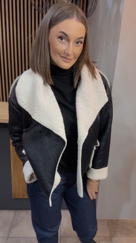 Kurtka z kożuchem - ekoskóra, czarna