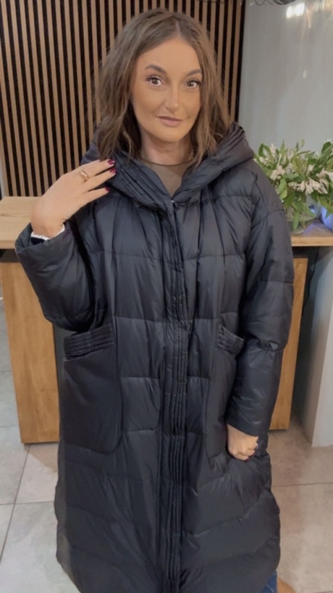 Płaszcz Premium Oversize z naturalnym puchem – czarny