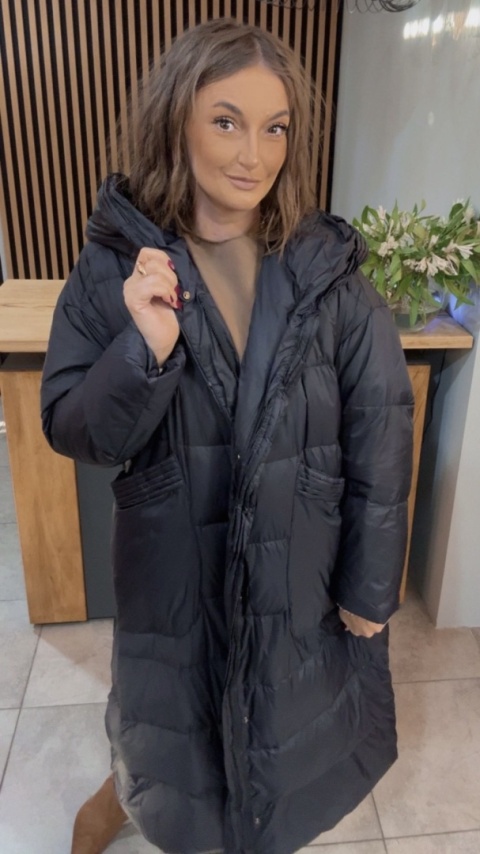 Płaszcz Premium Oversize z naturalnym puchem – czarny