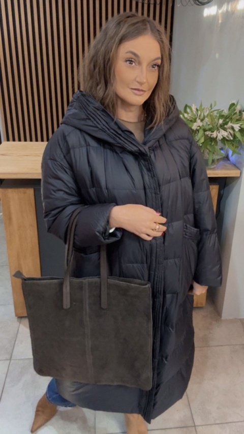 Płaszcz Premium Oversize z naturalnym puchem – czarny