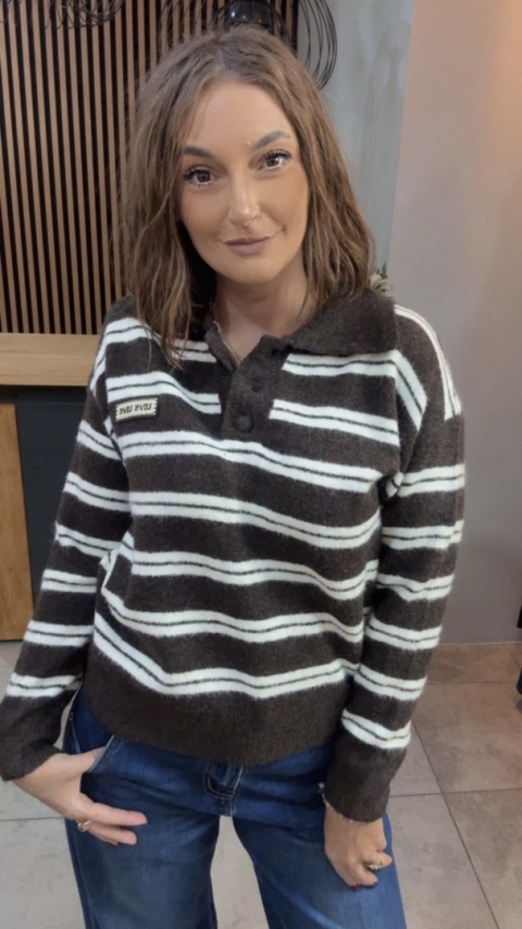 Sweter w paski z kołnierzykiem VICBEE