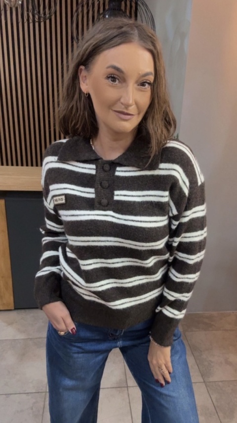 Sweter w paski z kołnierzykiem VICBEE