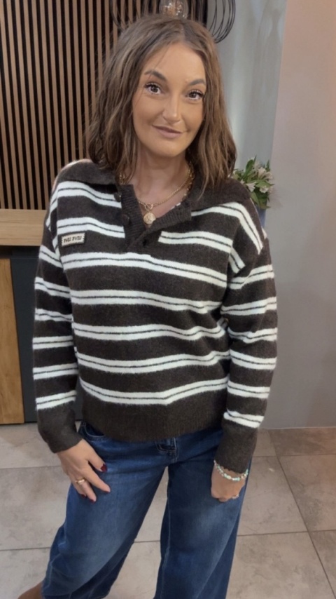 Sweter w paski z kołnierzykiem VICBEE