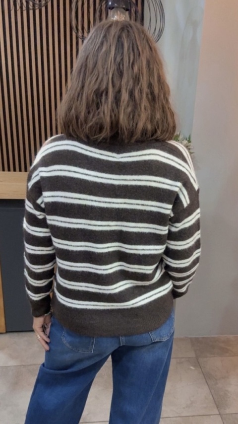 Sweter w paski z kołnierzykiem VICBEE