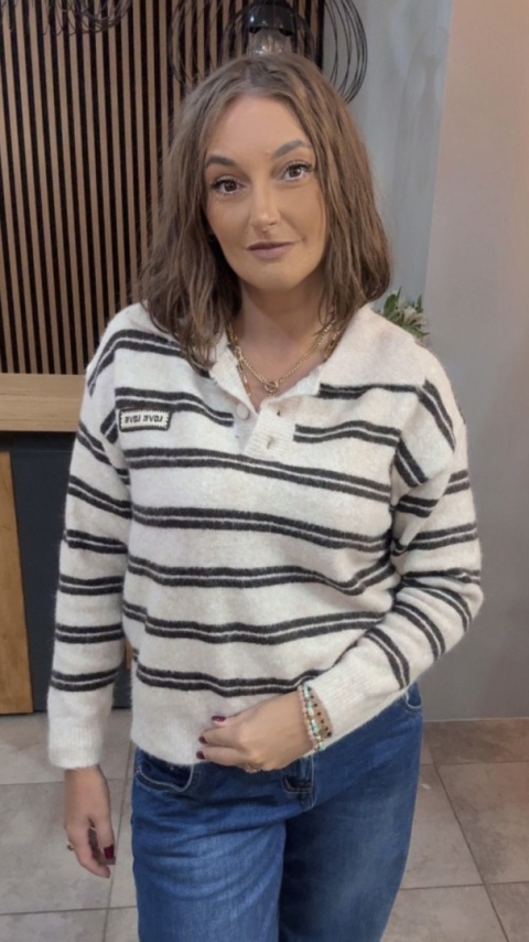 Sweter w paski z kołnierzykiem VICBEE