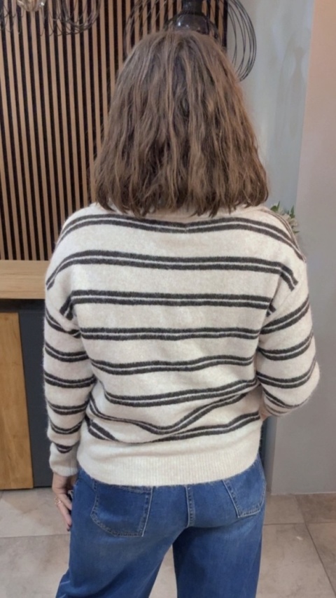 Sweter w paski z kołnierzykiem VICBEE