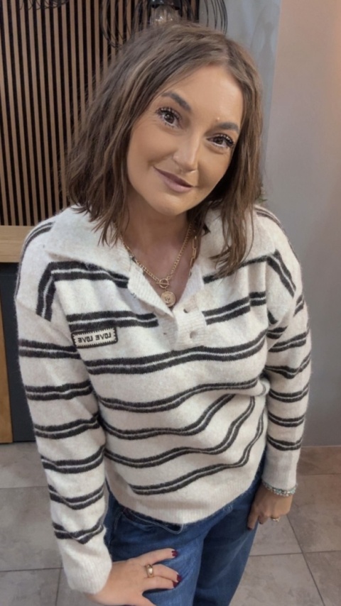 Sweter w paski z kołnierzykiem VICBEE