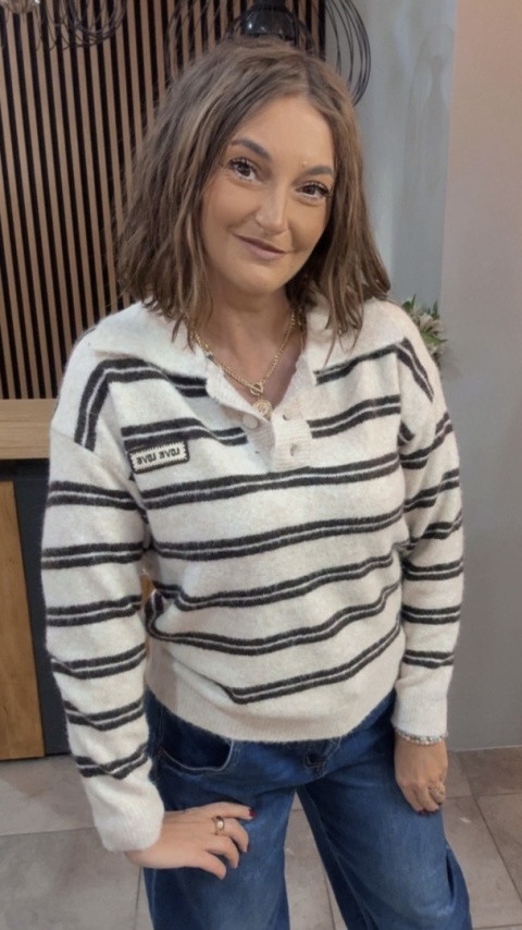 Sweter w paski z kołnierzykiem VICBEE