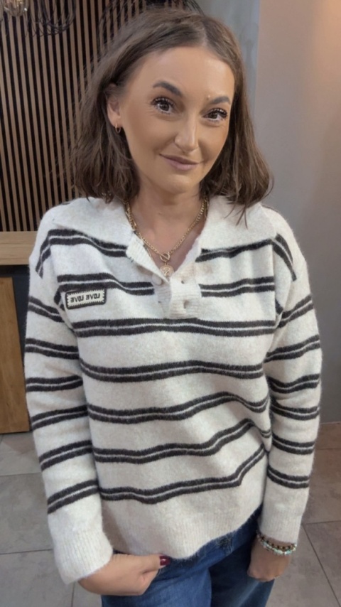 Sweter w paski z kołnierzykiem VICBEE