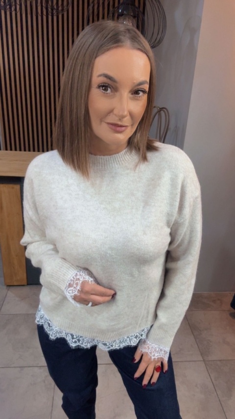 Sweter z koronką Vinceotto - Beżowy