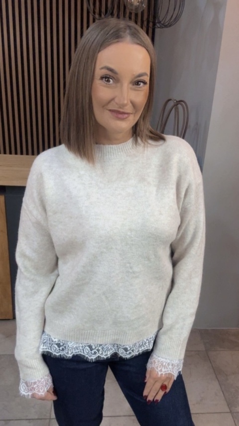 Sweter z koronką Vinceotto - Beżowy