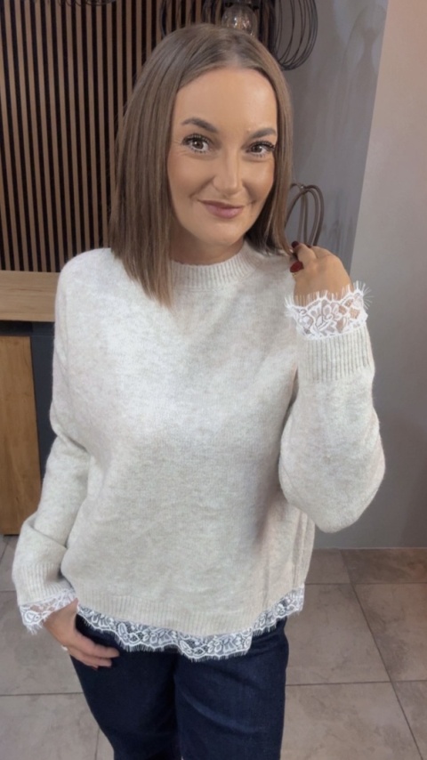 Sweter z koronką Vinceotto - Beżowy