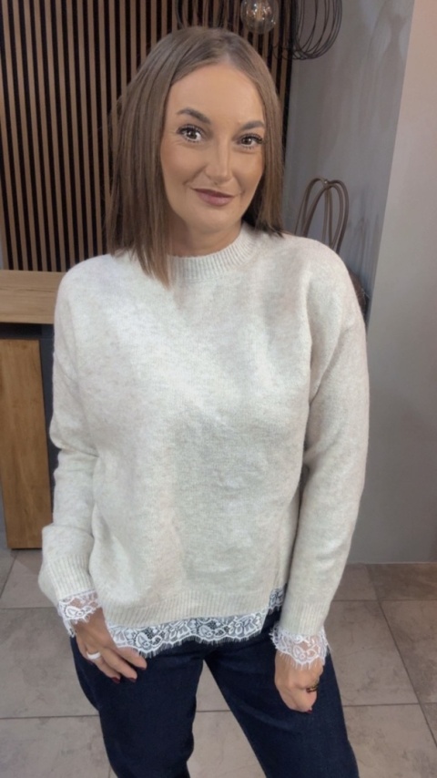 Sweter z koronką Vinceotto - Beżowy