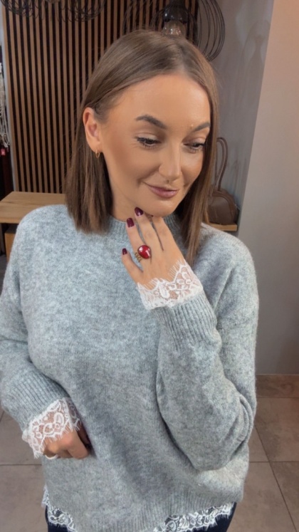 Sweter z koronką Vinceotto - Szary