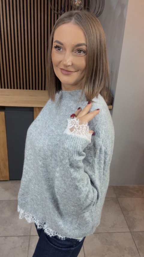 Sweter z koronką Vinceotto - Szary