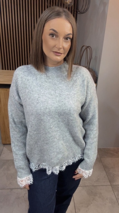 Sweter z koronką Vinceotto - Szary