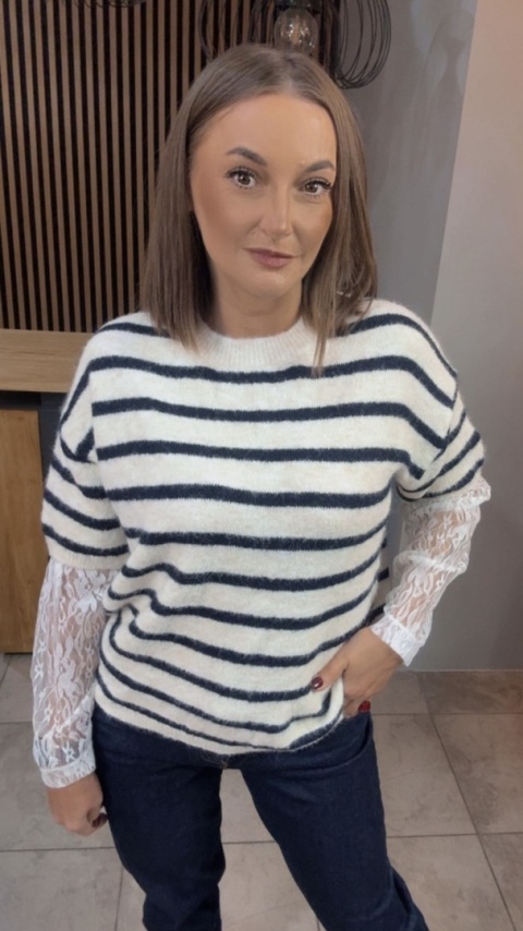 Sweter z koronkowymi rękawami – Granat