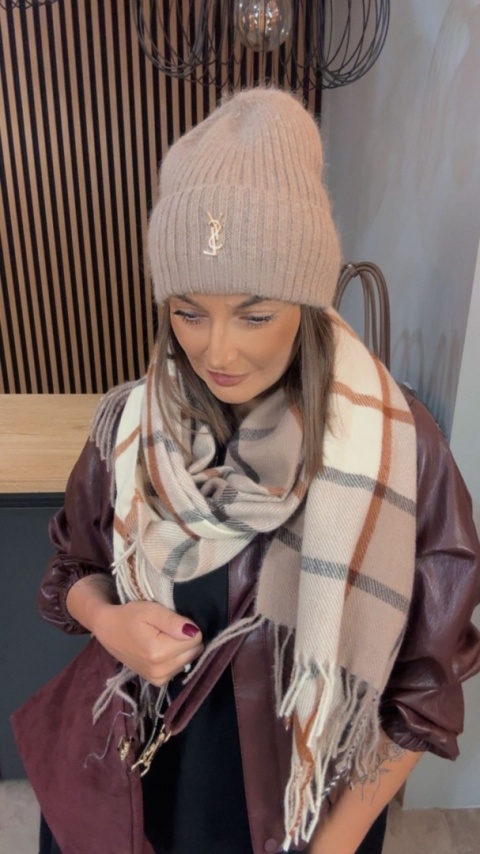 Czapka zimowa YSL - angora - Beżowa